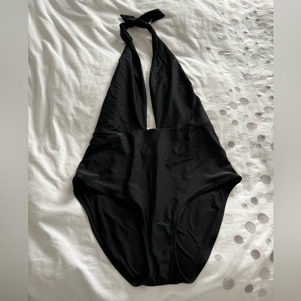 Aerie Black Halter One-Piece Swimsuit